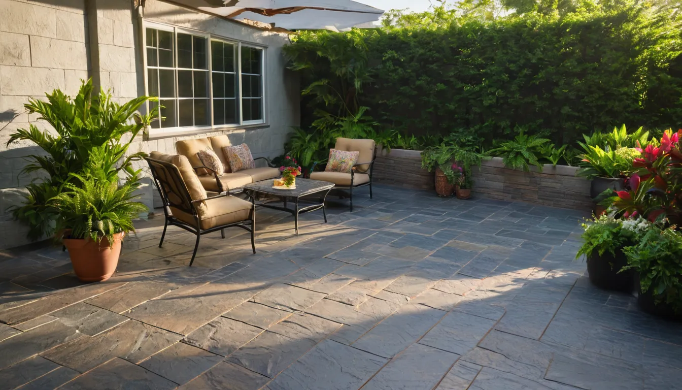 A new stamped concrete patio behind a home in Eustis